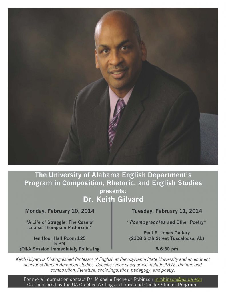 In February 2014, GRS co-sponsored the event "A Life of Struggle: The Case of Louise Thompson Patterson" with speaker Keith Gilyard. In addition to speaking on campus, Dr. Gilyard presented "Poemographies and Other Poetry" at the Paul R. Jones Art Gallery. 